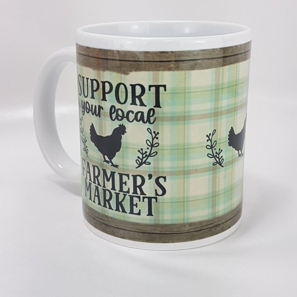 Vintage Statement Mug Teacup Support Your Local Farmers Market Graphic Quote - Picture 7 of 14